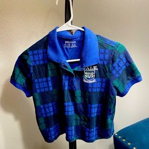 Teen Girl Crop Top Yale Shirt Green/Blue W/ Buttons Good Condition Fast Shipping